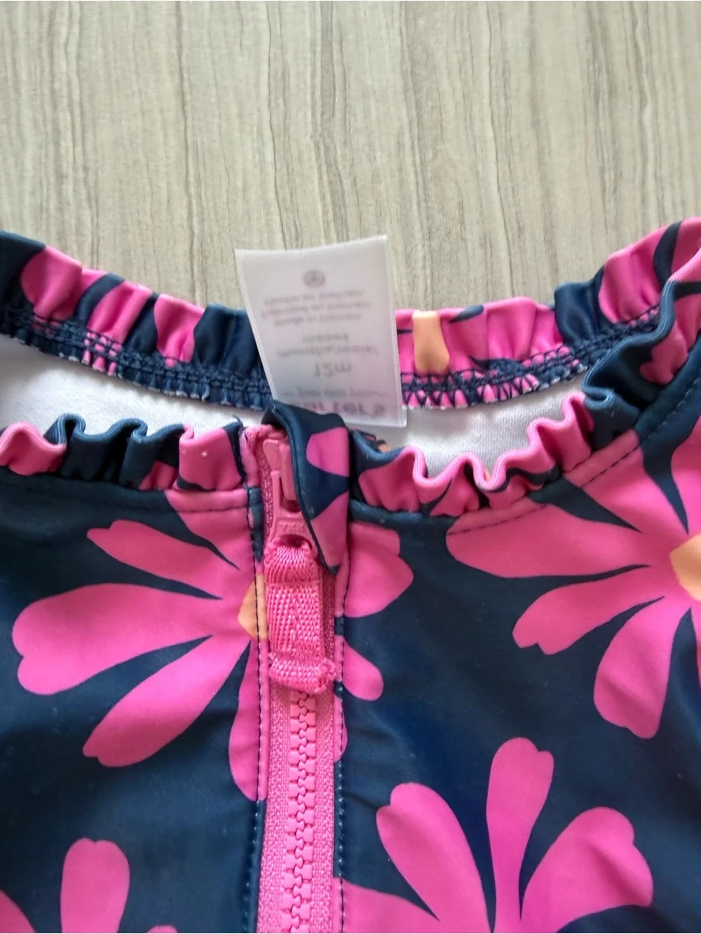 Carter's Navy One-Piece Rash Guard Swimsuit with Pink Daisy Print
